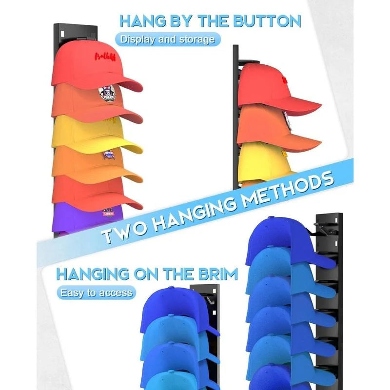 Hat Organizer Wall-Mounted Holds Up to 9 Caps Set of 2