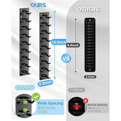 Hat Organizer Wall-Mounted Holds Up to 9 Caps Set of 2