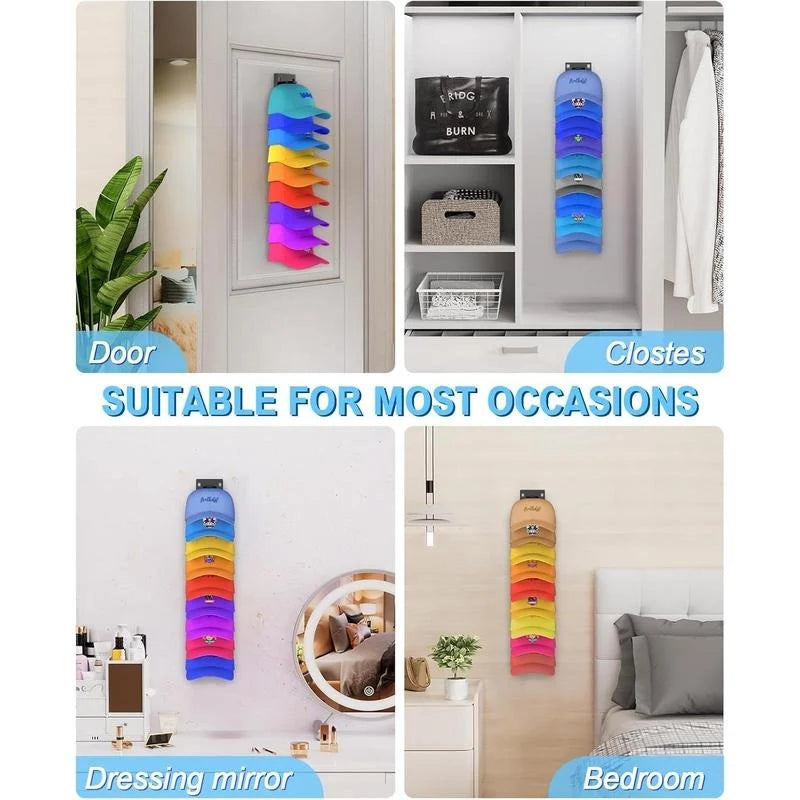 Hat Organizer Wall-Mounted Holds Up to 9 Caps Set of 2