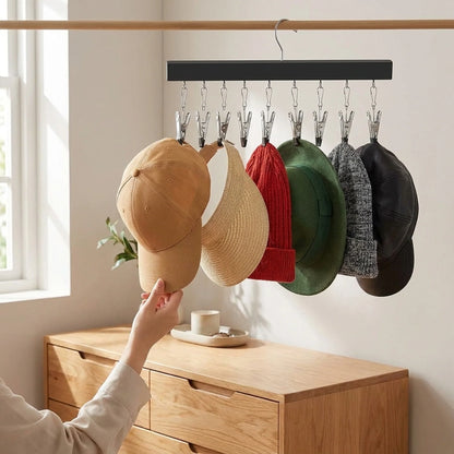 Hat Organizer Wall-Mounted Wooden Frame Holds 12 Hats