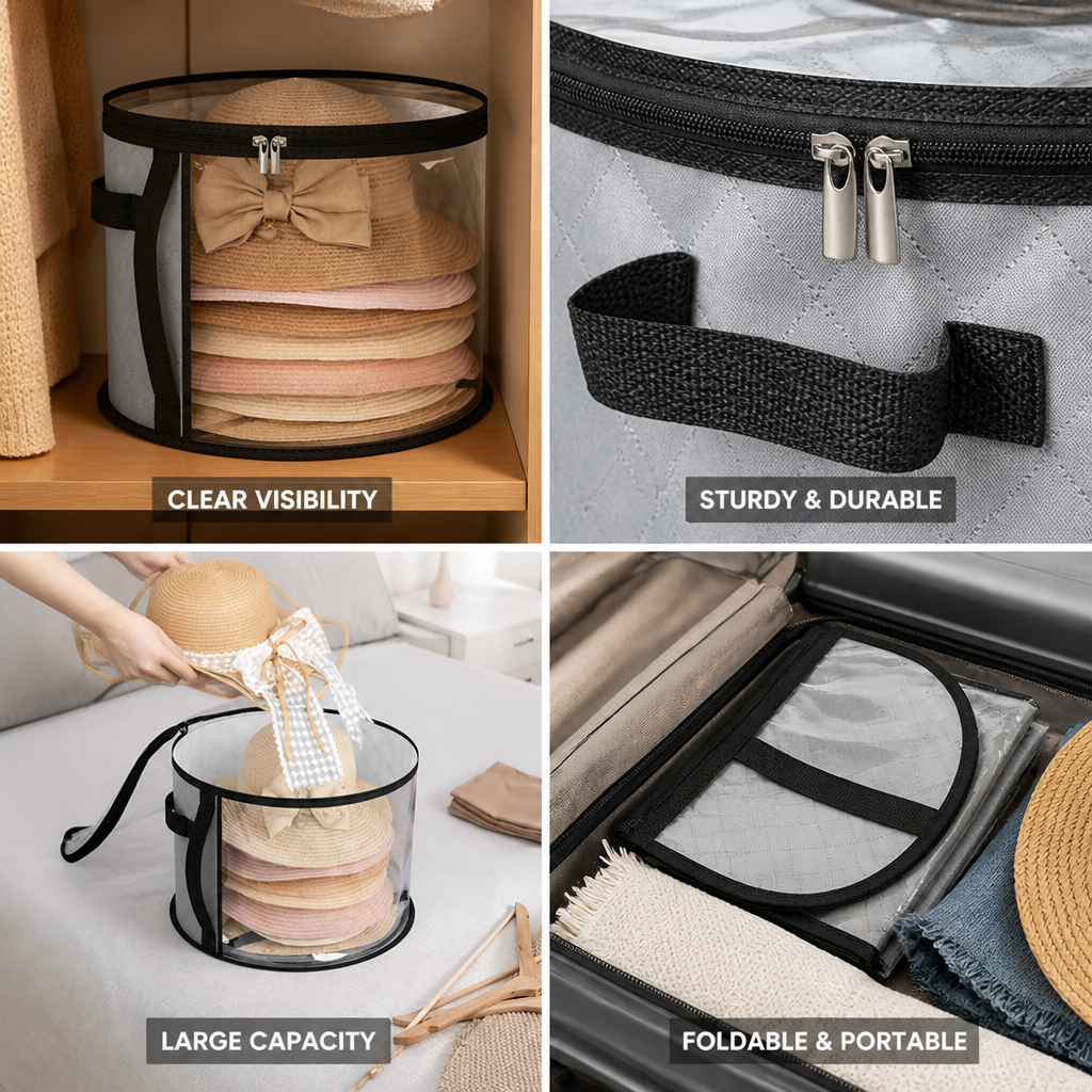 Hat Storage Bag Foldable Dustproof Clear Top Window