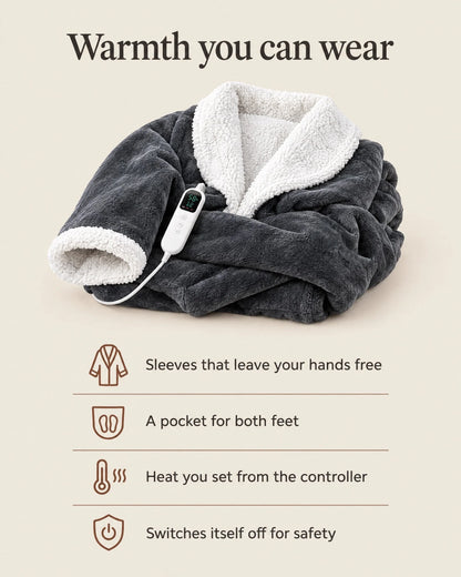 Heated Blanket Robe Sleeves & Foot Pocket Adjustable Heat Control