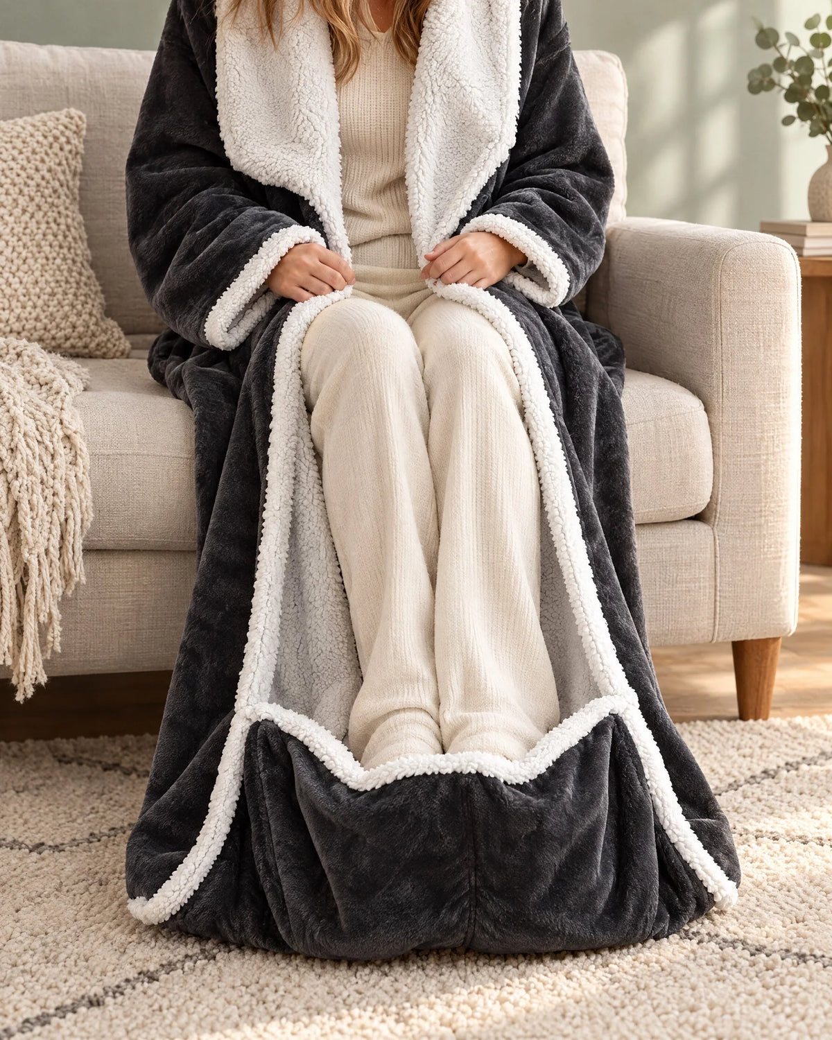 Heated Blanket Robe Sleeves & Foot Pocket Adjustable Heat Control