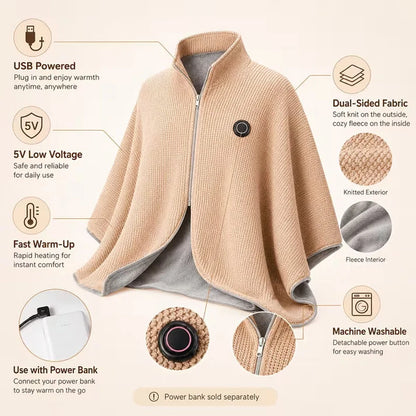 Heated Blanket Shawl USB-Powered Oversized Back & Shoulder Warmth