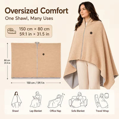 Heated Blanket Shawl USB-Powered Oversized Back & Shoulder Warmth