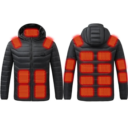 Heated Jacket 21-Zone Heating USB-Powered Hooded Wind-Resistant Quilted Design