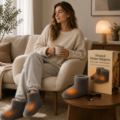 Heated Slippers USB-Powered Plush Fleece Heated Footbed