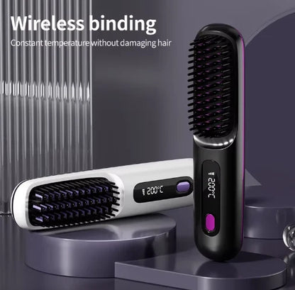 Heated Styling Brush Cordless Ceramic Bristles Scalp Guard