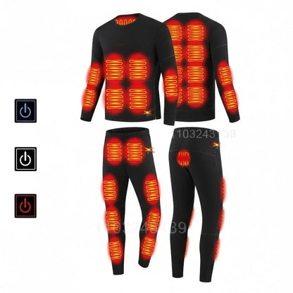 Heated Thermal Underwear Set USB Rechargeable 3 Heat Settings