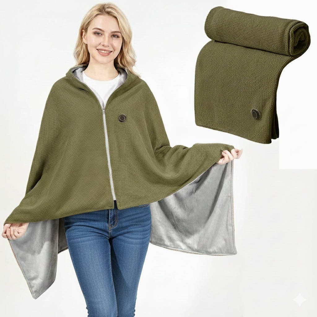 Heated Wearable Blanket Hooded USB-Powered Three Heat Settings