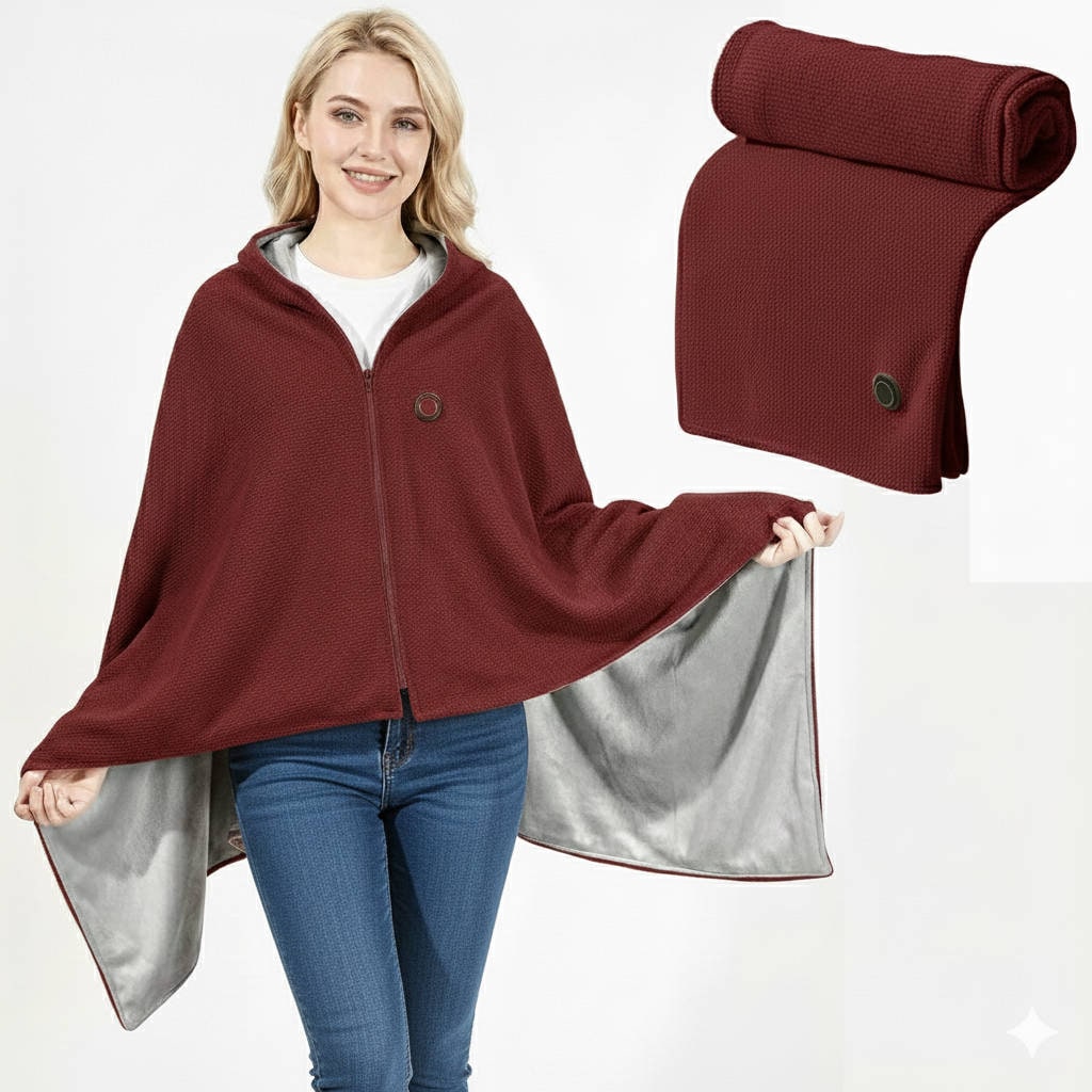 Heated Wearable Blanket Hooded USB-Powered Three Heat Settings