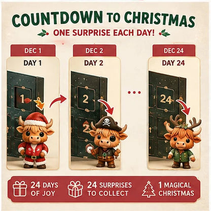 Highland Cow Advent Calendar 24 Resin Figurines Numbered Compartments