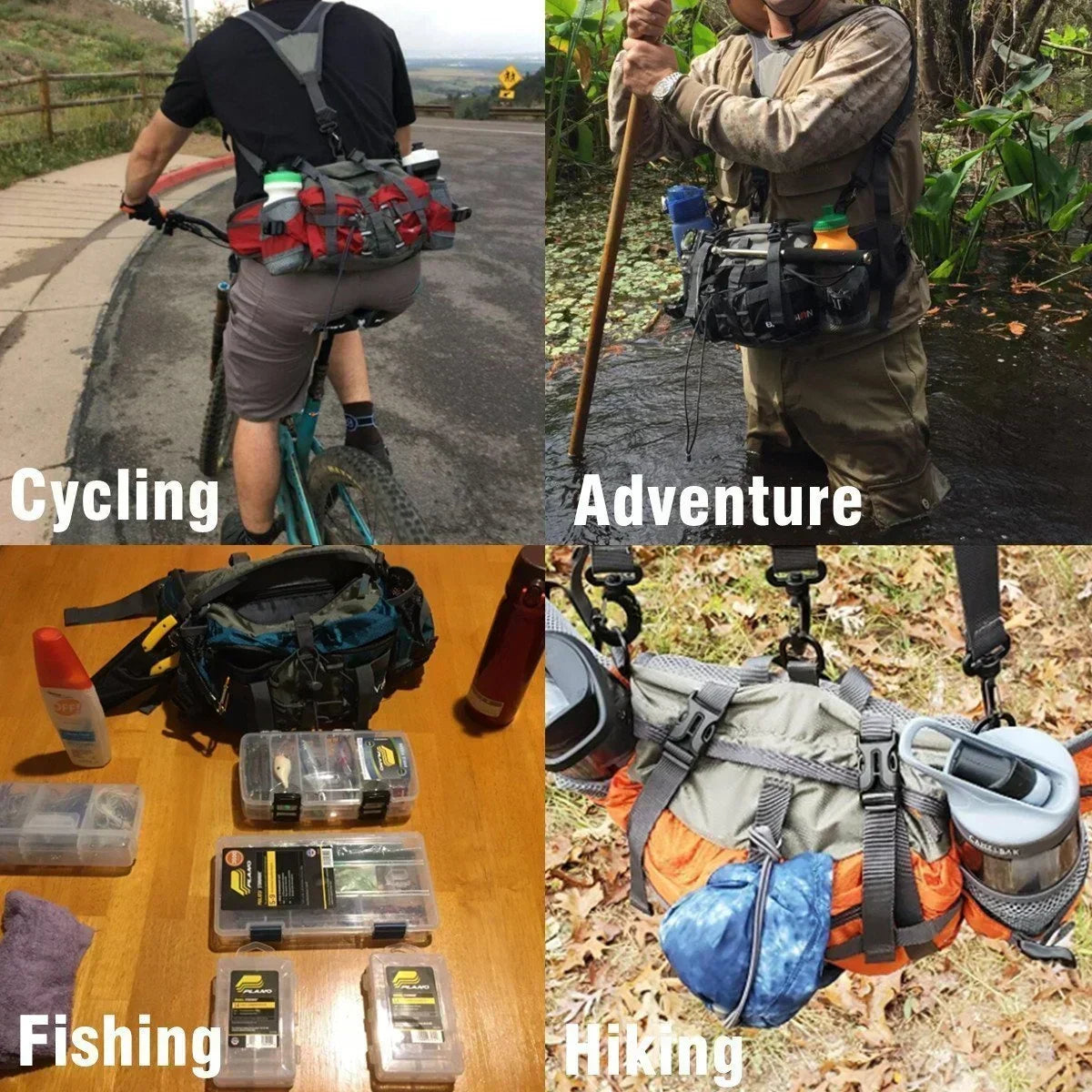Hiking Waist Pack Water-Resistant Dual Bottle Holders Multiple Pockets