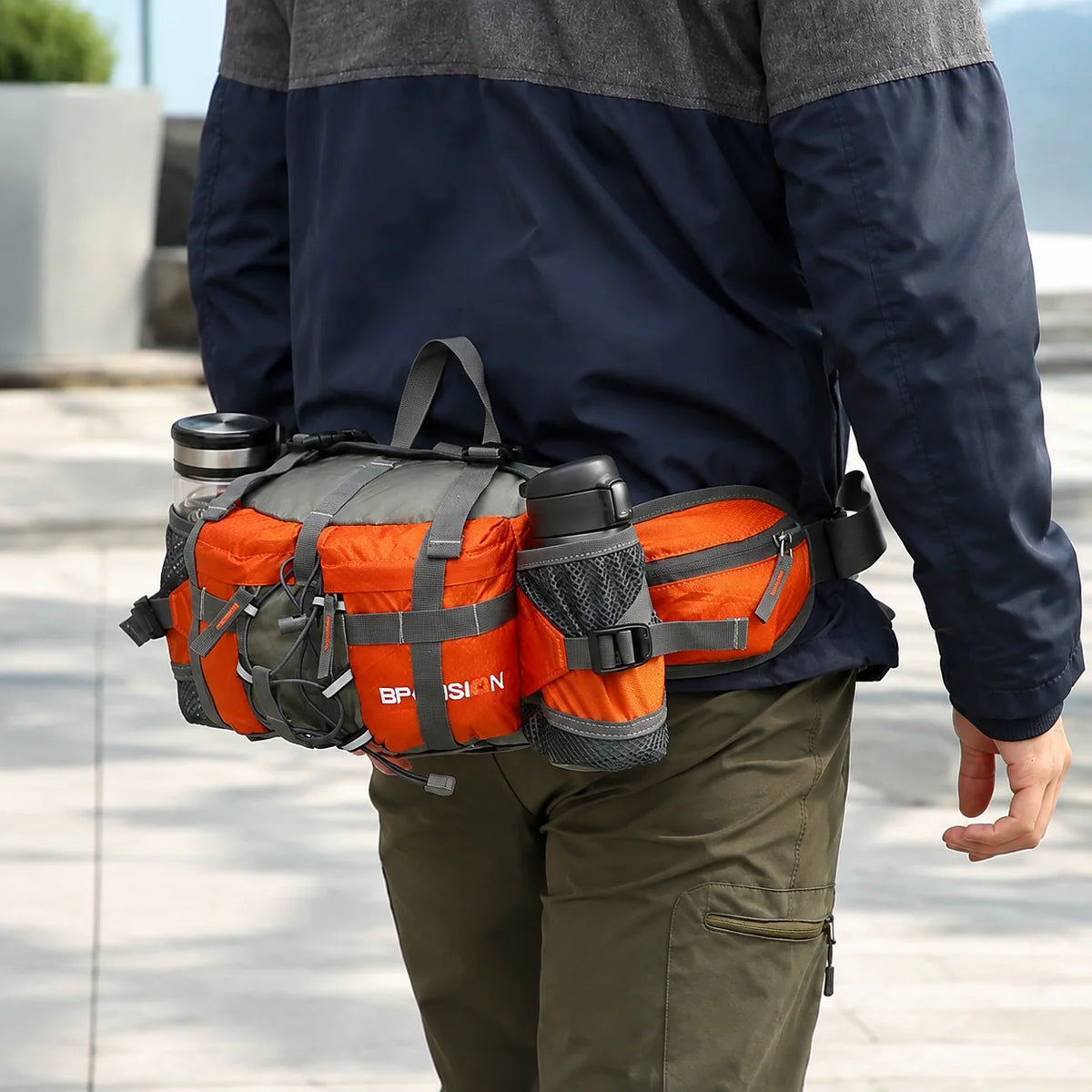 Hiking Waist Pack Water-Resistant Dual Bottle Holders Multiple Pockets