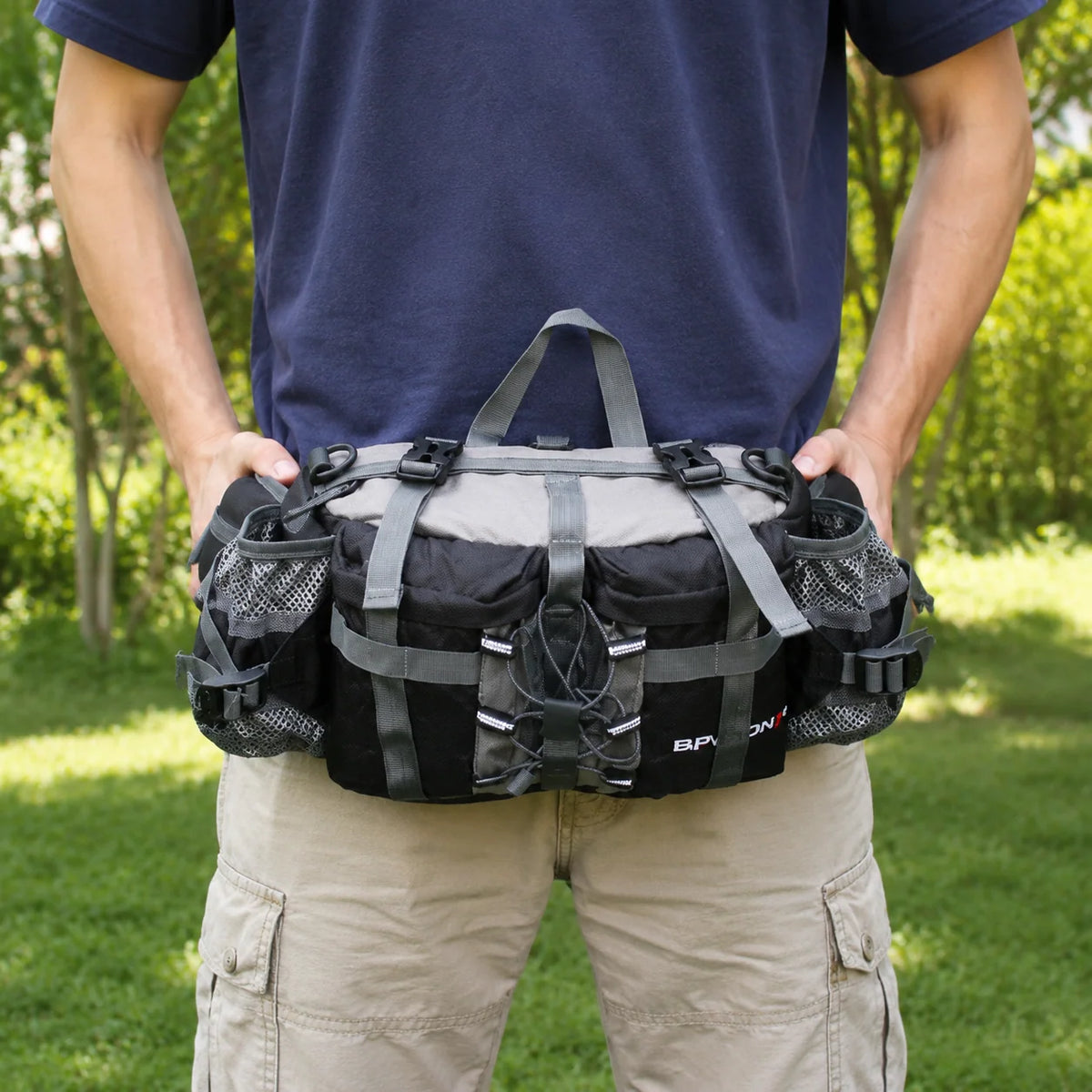 Hiking Waist Pack Water-Resistant Dual Bottle Holders Multiple Pockets