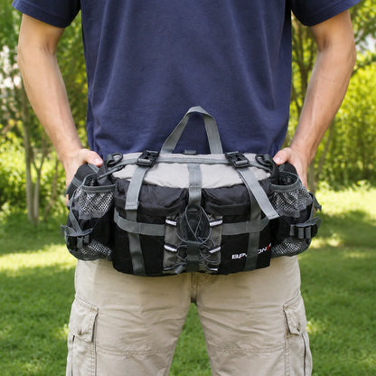 Hiking Waist Pack Water-Resistant Dual Bottle Holders Multiple Pockets