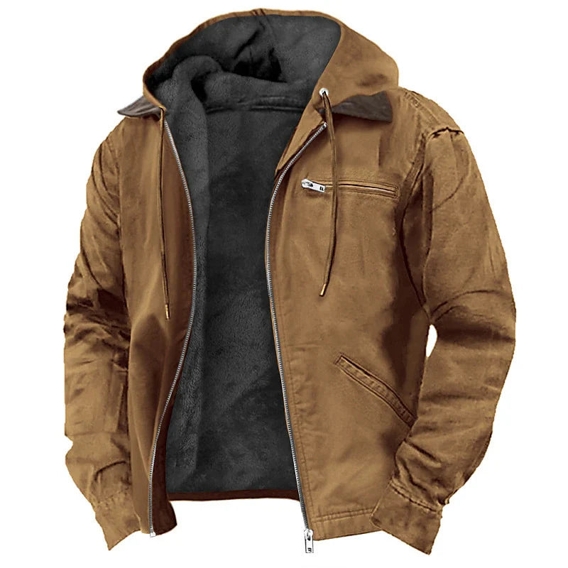 Hooded Jacket Faux Leather Look Teddy Fleece Lined Zipper Pockets