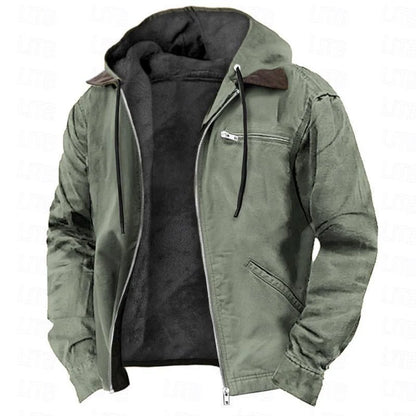 Hooded Jacket Faux Leather Look Teddy Fleece Lined Zipper Pockets