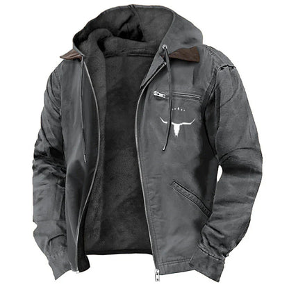 Hooded Jacket Faux Leather Look Teddy Fleece Lined Zipper Pockets