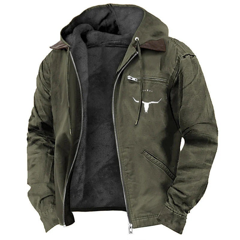 Hooded Jacket Faux Leather Look Teddy Fleece Lined Zipper Pockets