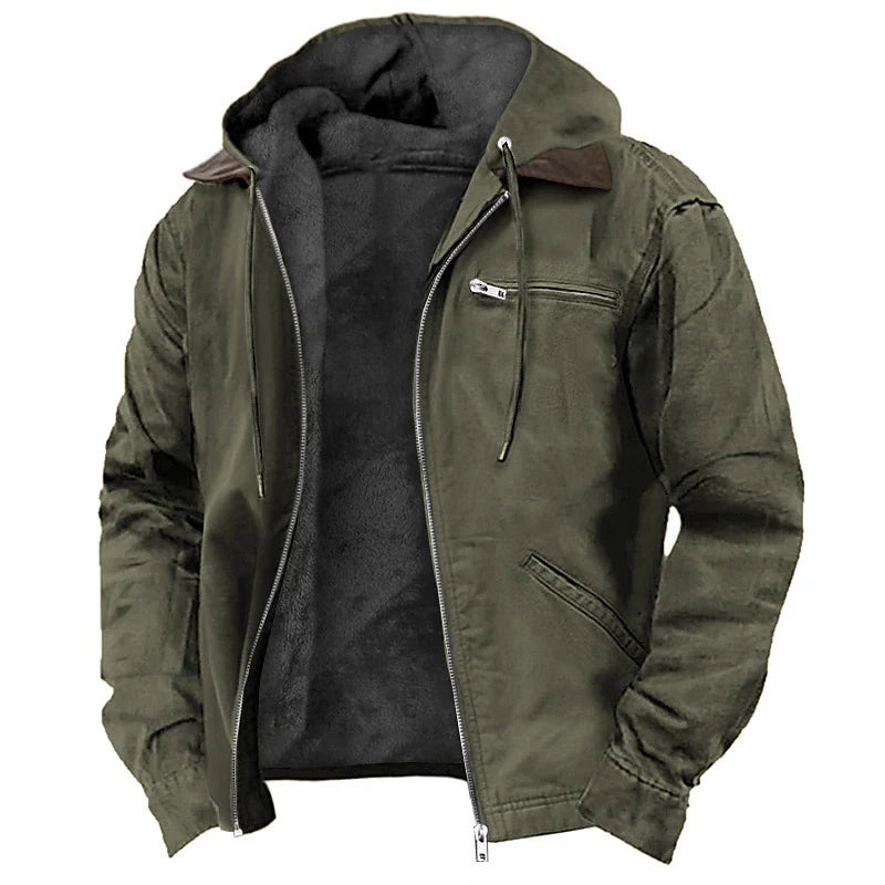 Hooded Jacket Faux Leather Look Teddy Fleece Lined Zipper Pockets