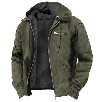 Hooded Jacket Faux Leather Look Teddy Fleece Lined Zipper Pockets