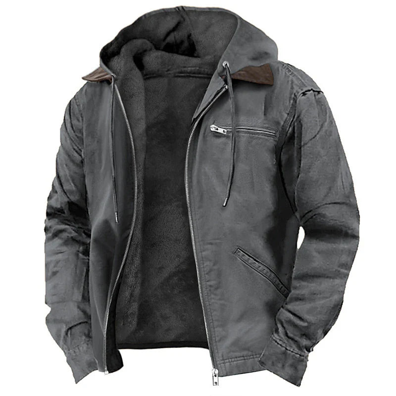 Hooded Jacket Faux Leather Look Teddy Fleece Lined Zipper Pockets