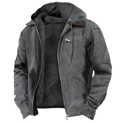 Hooded Jacket Faux Leather Look Teddy Fleece Lined Zipper Pockets