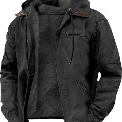Hooded Jacket Faux Leather Look Teddy Fleece Lined Zipper Pockets