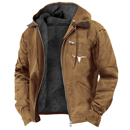 Hooded Jacket Faux Leather Look Teddy Fleece Lined Zipper Pockets