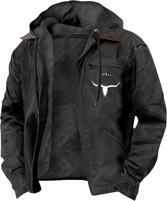 Hooded Jacket Faux Leather Look Teddy Fleece Lined Zipper Pockets