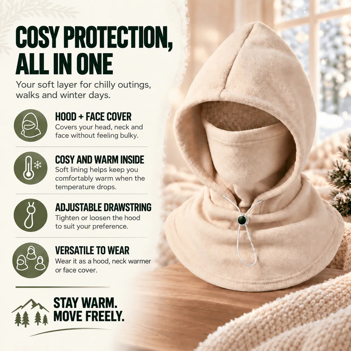 Hooded Thermal Mask 3-In-1 Fleece-Lined Wind Protection