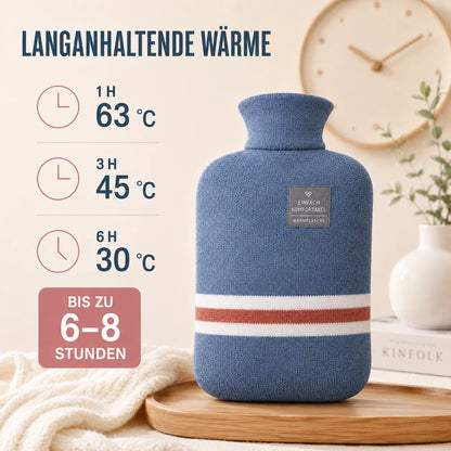 Hot Water Bottle Knitted Cover 1L Capacity Heat Retention Up to 8 Hours