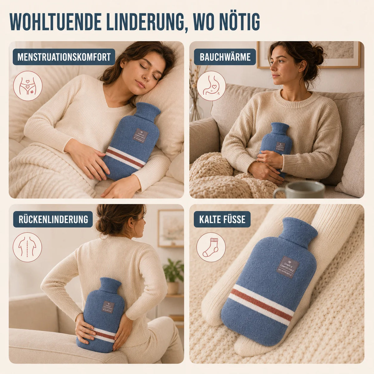 Hot Water Bottle Knitted Cover 1L Capacity Heat Retention Up to 8 Hours