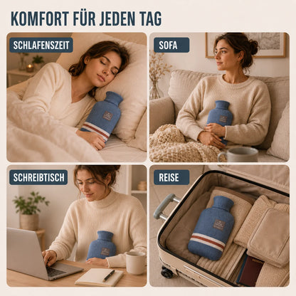 Hot Water Bottle Knitted Cover 1L Capacity Heat Retention Up to 8 Hours