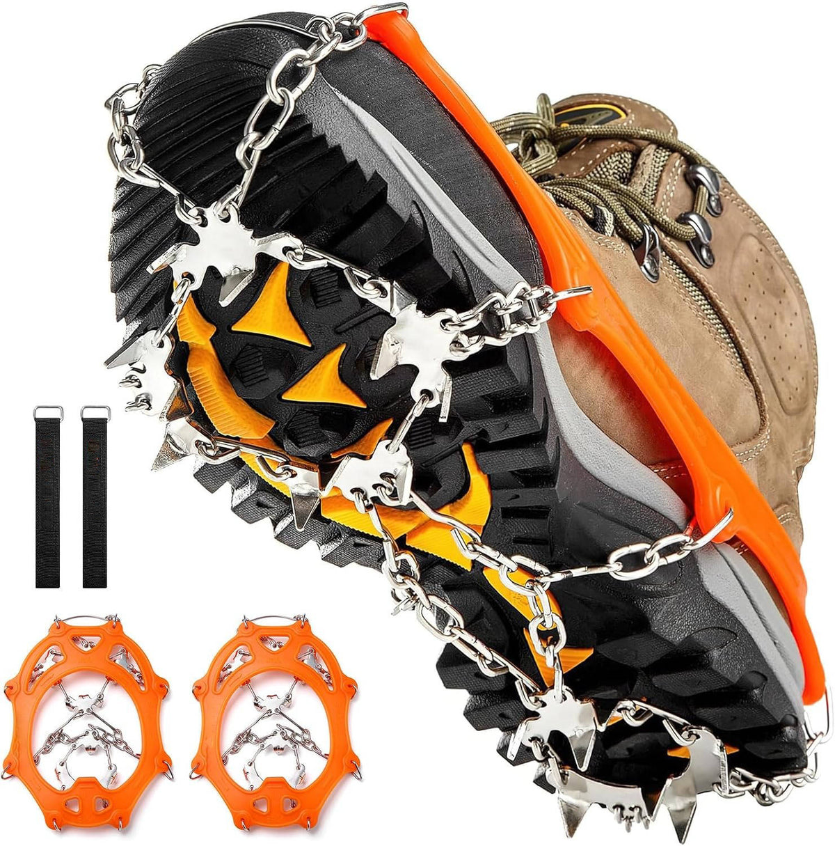 Ice Cleats 19 Stainless Steel Spikes Adjustable Strap