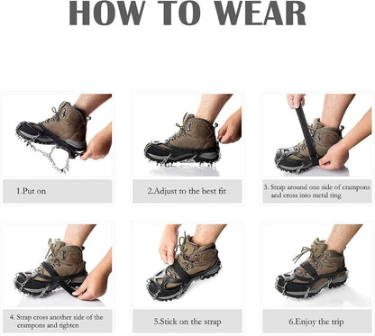 Ice Cleats 19 Stainless Steel Spikes Adjustable Strap