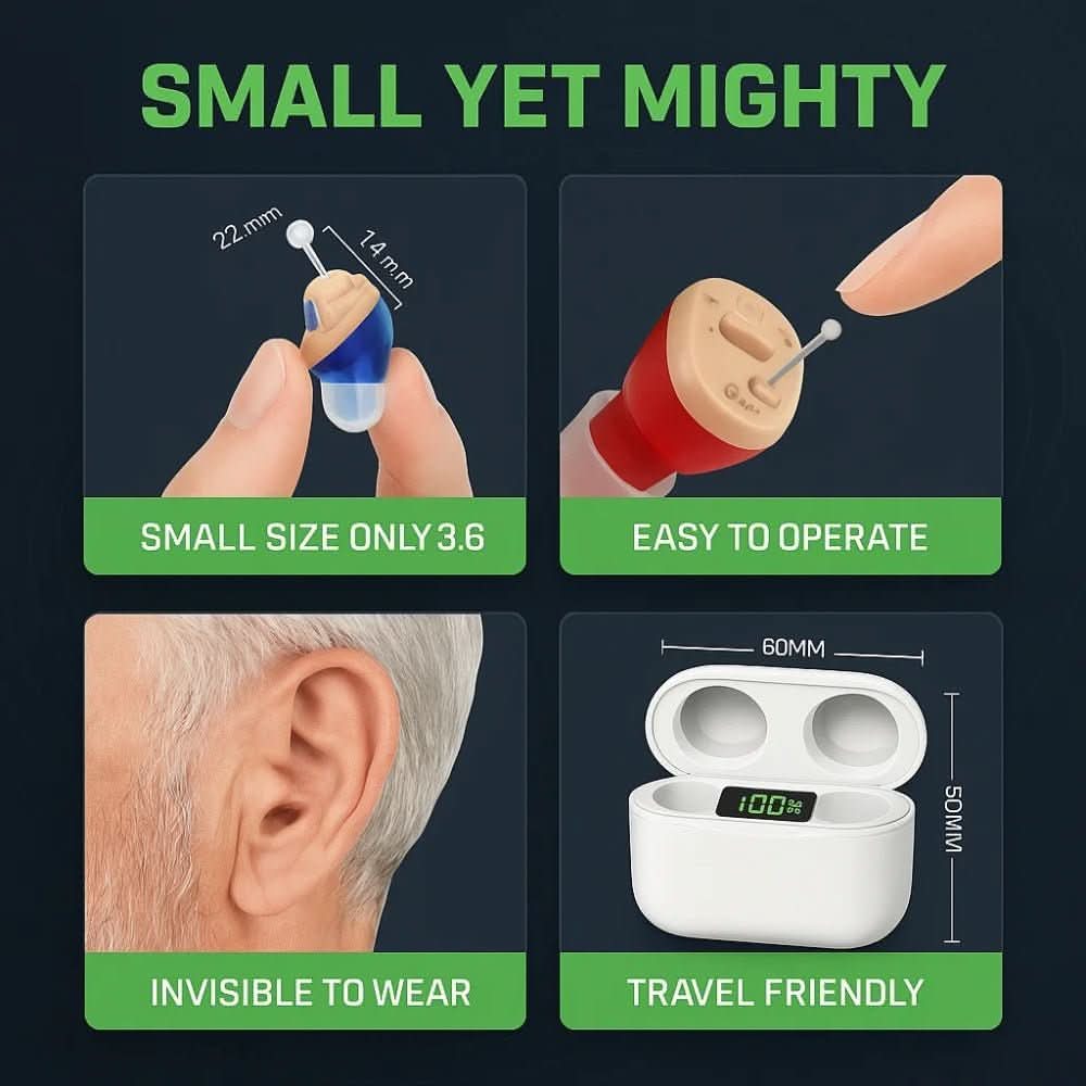 In-Ear Sound Amplifier Rechargeable 3-Day Battery Discreet Design