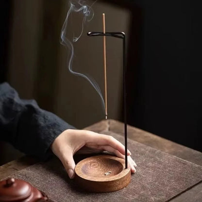 Incense Burner Handcrafted Wooden Base & Metal Holder