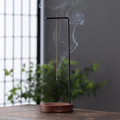 Incense Burner Handcrafted Wooden Base & Metal Holder