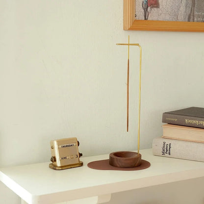 Incense Burner Handcrafted Wooden Base & Metal Holder