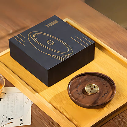 Incense Holder Wooden Base Polished Copper Sticks & Cones
