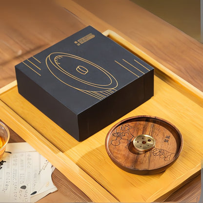 Incense Holder Wooden Base Polished Copper Sticks & Cones