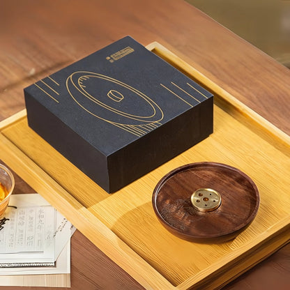 Incense Holder Wooden Base Polished Copper Sticks & Cones