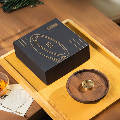 Incense Holder Wooden Base Polished Copper Sticks & Cones