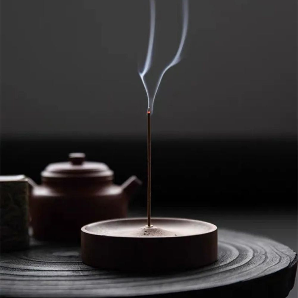 Incense Stick Holder Round Natural Wood Ash Catcher