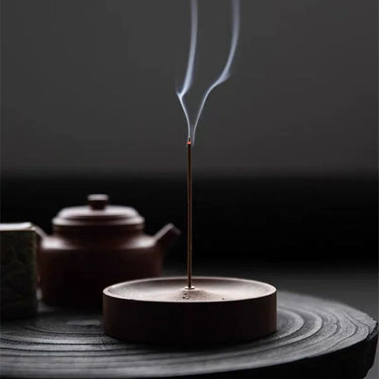 Incense Stick Holder Round Natural Wood Ash Catcher