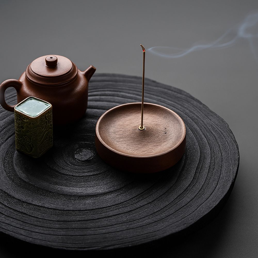 Incense Stick Holder Round Natural Wood Ash Catcher