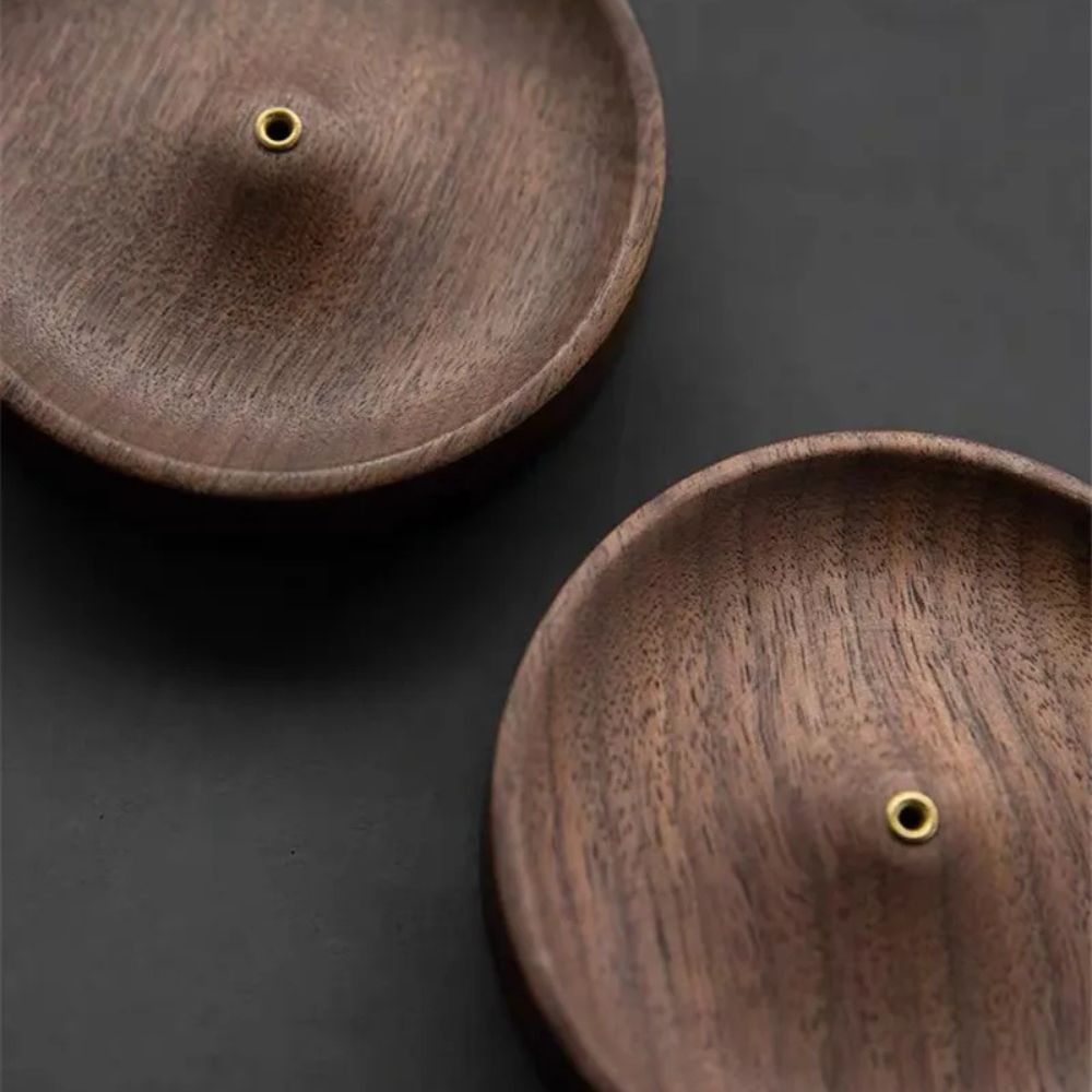 Incense Stick Holder Round Natural Wood Ash Catcher