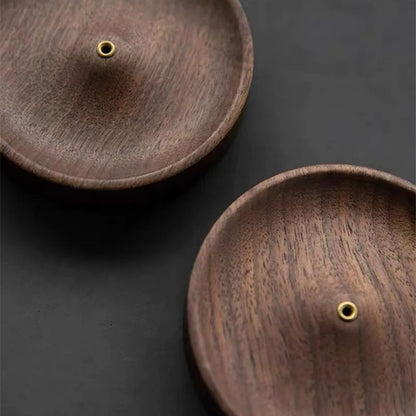 Incense Stick Holder Round Natural Wood Ash Catcher